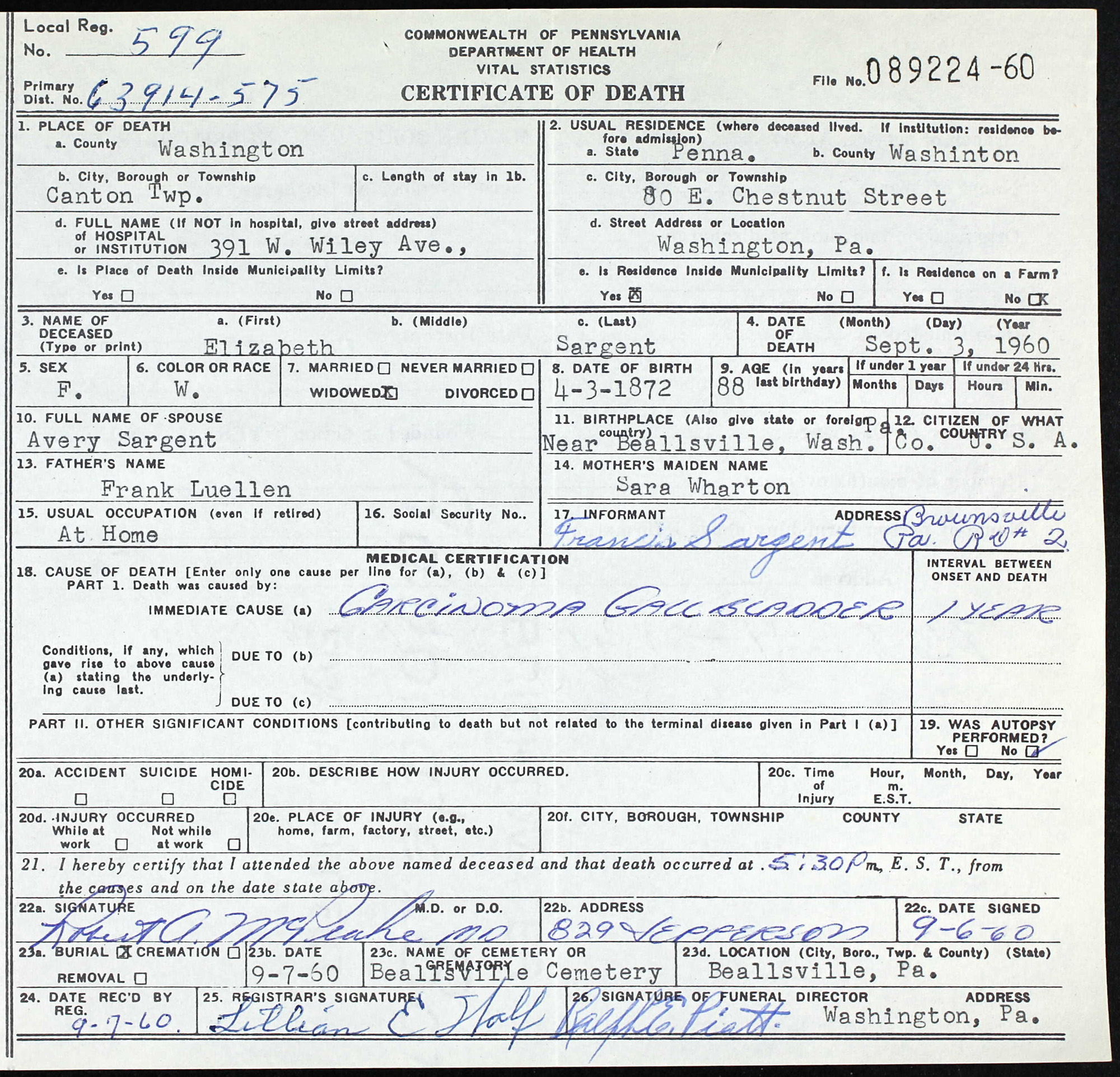 death certificate
